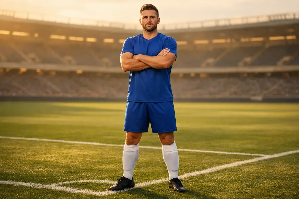 Joueur de football protégé par un bouclier symbolisant l'assurance pari