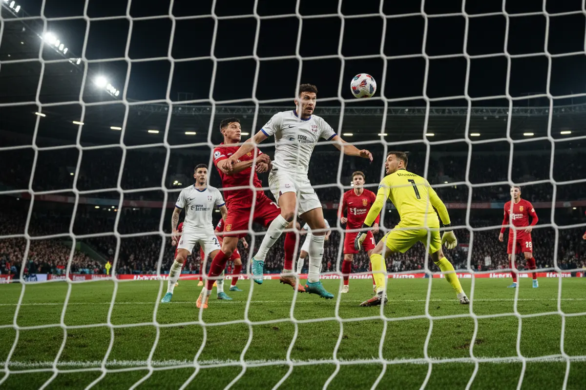 Défenseur et gardien avec le ballon près des buts