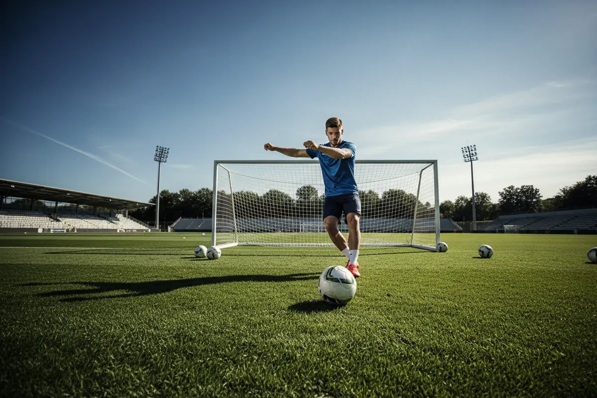 Attaquant s'entraînant au tir face au but