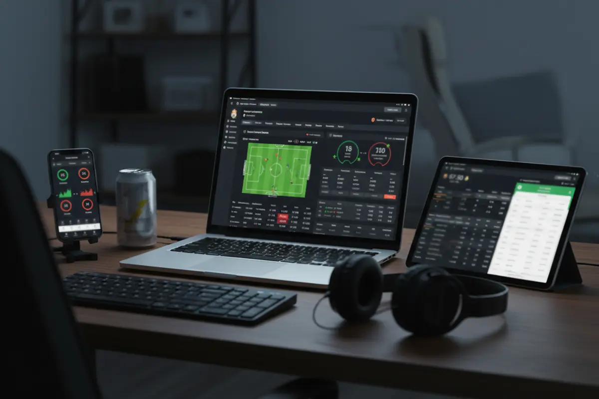 Bureau avec plusieurs appareils pour suivre les matchs