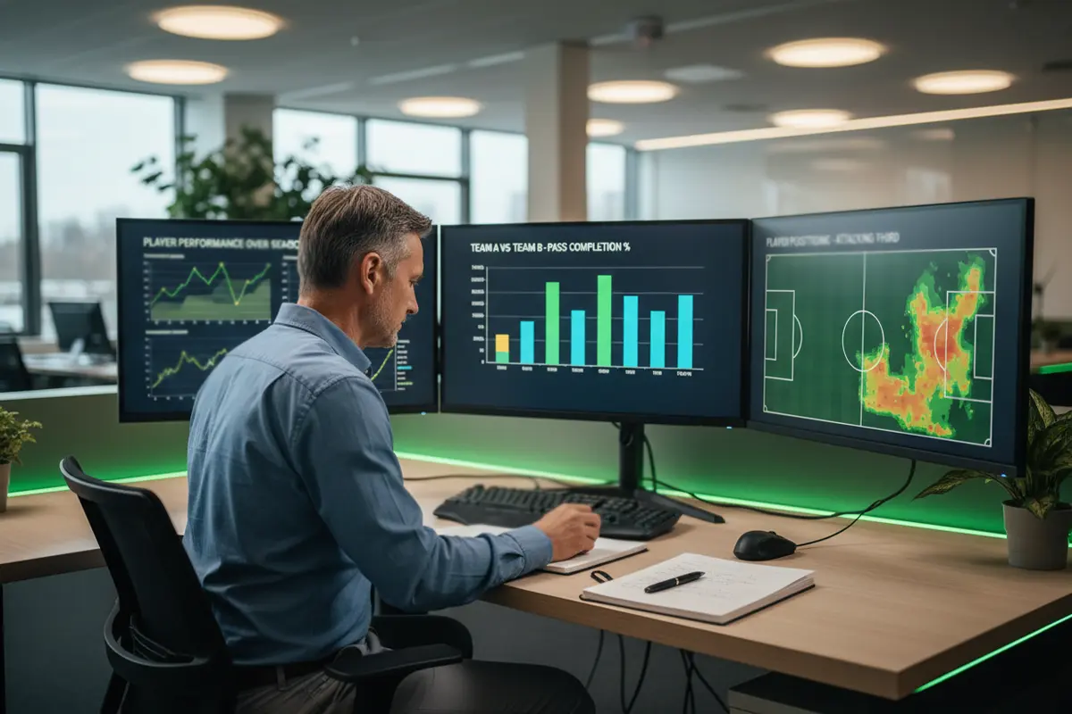 Analyste examinant des statistiques de football sur ordinateur