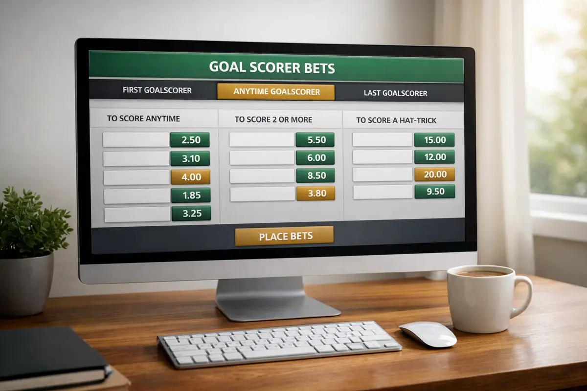 Écran de paris sportifs affichant différentes options de paris buteur